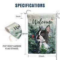 Welcome Winter Garden Flags Boston Terrier Garden Flag Cardinal Birds On Snowy Pine Tree Flag Dog Yard Flags For Outside 12X18 D