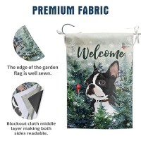 Welcome Winter Garden Flags Boston Terrier Garden Flag Cardinal Birds On Snowy Pine Tree Flag Dog Yard Flags For Outside 12X18 D