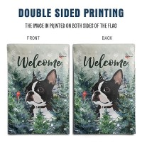 Welcome Winter Garden Flags Boston Terrier Garden Flag Cardinal Birds On Snowy Pine Tree Flag Dog Yard Flags For Outside 12X18 D