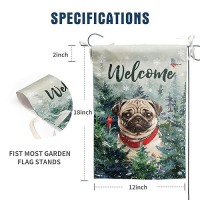 Welcome Winter Garden Flags Pug Garden Flag Cardinal Birds On Snowy Pine Tree Flag Dog Yard Flags For Outside 12X18 Double Sided