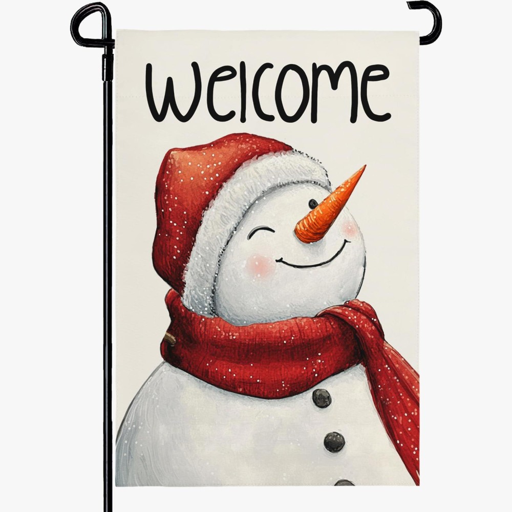 Dacawin Winter Snowman Welcome Garden Flag Christmas Holiday Burlap 12X18 Inch Double Sided Yard Flags Xmas Small Flag Outdoor G