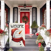 Dacawin Winter Snowman Welcome Garden Flag Christmas Holiday Burlap 12X18 Inch Double Sided Yard Flags Xmas Small Flag Outdoor G