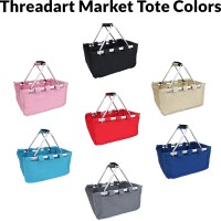 Threadart Personalized Embroidered Large Collapsible Market Basket Aqua Aluminum Frame Poly Fabric Convenient Fold Flat