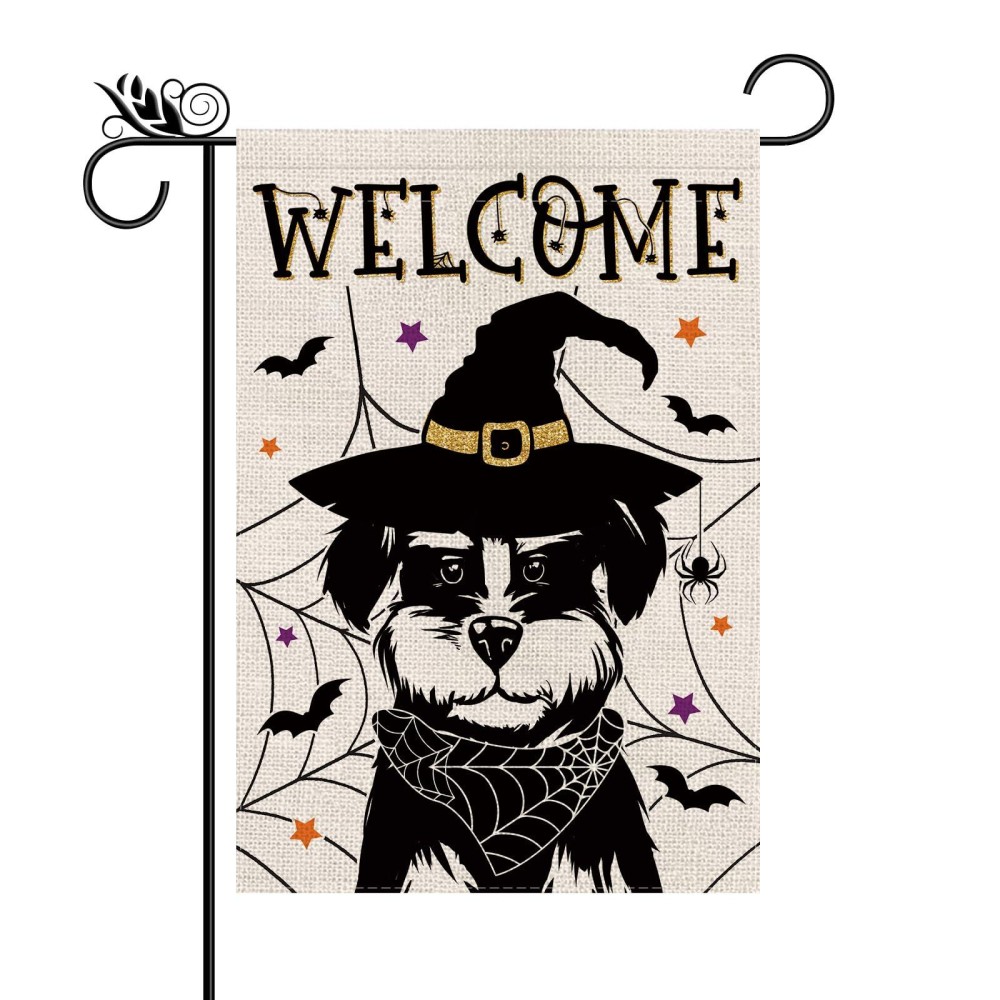 Halloween Garden Flag Schnauzer Cobweb Bats Double Sided Vertical Welcome Flag Holiday Outdoor Yard Lawn Decorations 125 X 18 I