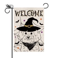 Halloween Garden Flag Bichon Frise Cobweb Bats Double Sided Vertical Welcome Flag Holiday Outdoor Yard Lawn Decorations 125 X 1