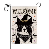 Halloween Garden Flag Border Collie Cobweb Bats Double Sided Vertical Welcome Flag Holiday Outdoor Yard Lawn Decorations 125 X