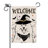 Halloween Garden Flag Samoyed Cobweb Bats Double Sided Vertical Welcome Flag Holiday Outdoor Yard Lawn Decorations 125 X 18 Inc