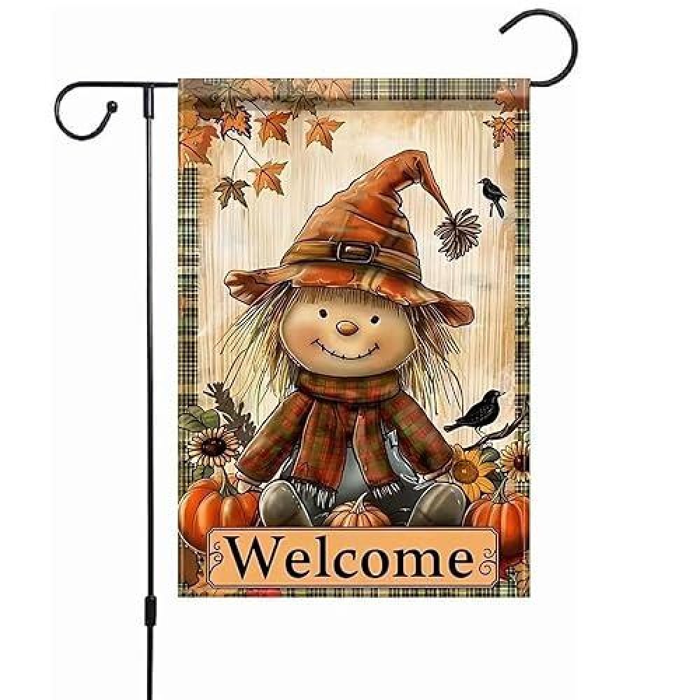 Hello Fall 12X18 Inch Garden Flag Vertical Double Sided Welcome Cartoon Doll Garden Flag Autumn Seasonal Farmhouse Yard Outdoor