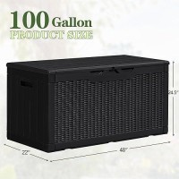 Greesum 100 Gallon Resin Patio Storage Box For Garden Tools Outdoor Furniture Cushions Pool Supplies Black