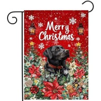 Christmas Black Lab Garden Flag Merry Christmas Labrador Dog Yard Flag For Outside Xmas Flags 12X18 Double Sided Red Poinsettia