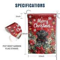 Christmas Black Lab Garden Flag Merry Christmas Labrador Dog Yard Flag For Outside Xmas Flags 12X18 Double Sided Red Poinsettia