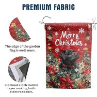 Christmas Black Lab Garden Flag Merry Christmas Labrador Dog Yard Flag For Outside Xmas Flags 12X18 Double Sided Red Poinsettia