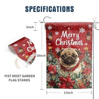 Christmas Pug Garden Flag Merry Christmas Dog Yard Flag For Outside Xmas Flags 12X18 Double Sided Red Poinsettia Garden Flags Wi