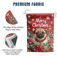 Christmas Pug Garden Flag Merry Christmas Dog Yard Flag For Outside Xmas Flags 12X18 Double Sided Red Poinsettia Garden Flags Wi