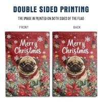 Christmas Pug Garden Flag Merry Christmas Dog Yard Flag For Outside Xmas Flags 12X18 Double Sided Red Poinsettia Garden Flags Wi