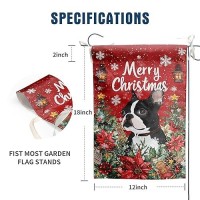 Christmas Boston Terrier Garden Flag Merry Christmas Dog Yard Flag For Outside Xmas Flags 12X18 Double Sided Red Poinsettia Gard