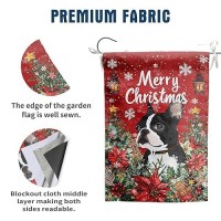 Christmas Boston Terrier Garden Flag Merry Christmas Dog Yard Flag For Outside Xmas Flags 12X18 Double Sided Red Poinsettia Gard