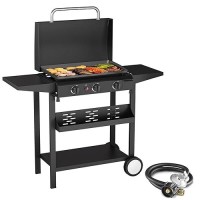 Skok 3 Burners Gas Griddle With Hoodoutdoor Propane Griddle Portable Flat Top Gas Grilltable Top Griddle Station With Side Sh