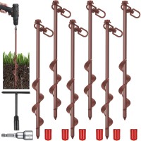 Reginary 6 Pcs 12 Inch Tent Stakes Heavy Duty Ground Anchors Screw In High Wind Trampoline Stakes For Camping Canopy Carport She