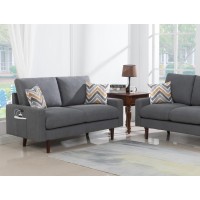 Abella Mid-Century Modern Dark Gray Woven Fabric Loveseat Couch with USB Charging Ports & Pillows