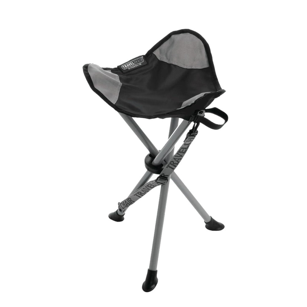 Travel Chair Slacker Chair For Camping, Black (1389Vbk), Rip-Stop Polyester, Adjustable Carry Strap For Easy Transportoversized Duck Feet For Improved Stabilit