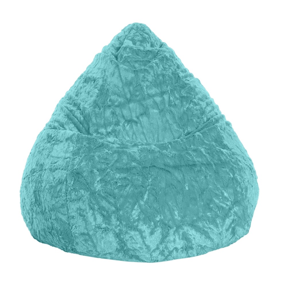 Gouchee Home Fluffy Collection Contemporary Oversized Faux Fur Upholstered Design Bean Bag Chair, Turquoise