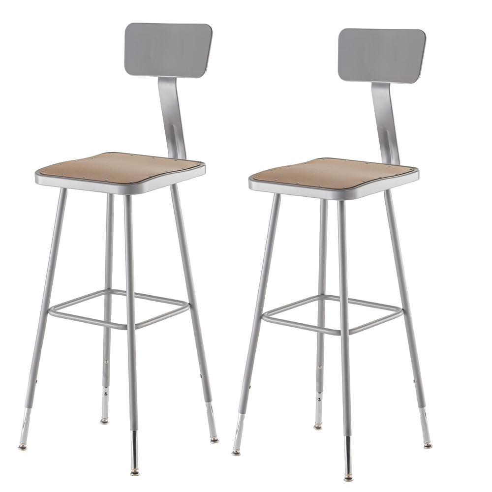 NPS 32-39 Height Adjustable Heavy Duty Square Seat Steel Stool With Backrest, Grey