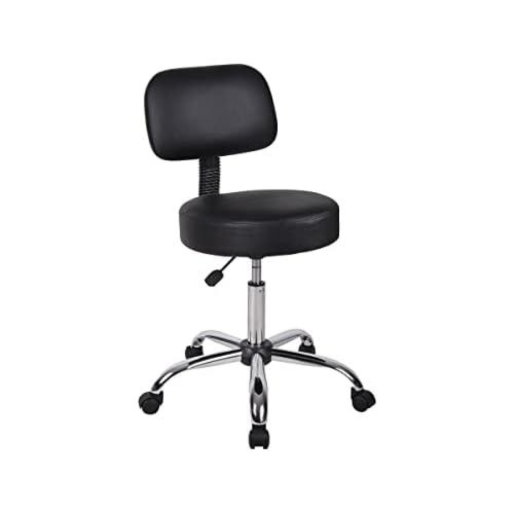 Boss Office Products Be Well Medical Spa Stool With Back In Vinyl, Black