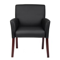 Boss Office Products Box Arm Guest Chair With Mahogany Finish In Black, 250