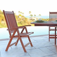 Vifah V145 Outdoor Wood Folding Arm Chair With Multiple-Position Reclining Back
