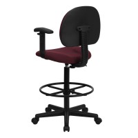 Flash Furniture Bruce Burgundy Fabric Drafting Chair With Adjustable Arms (Cylinders: 22.5''-27''H Or 26''-30.5''H)
