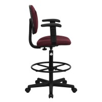 Flash Furniture Bruce Burgundy Fabric Drafting Chair With Adjustable Arms (Cylinders: 22.5''-27''H Or 26''-30.5''H)