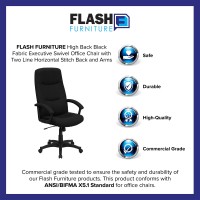 Flash Furniture Rochelle High Back Black Fabric Executive Swivel Office Chair With Two Line Horizontal Stitch Back And Arms