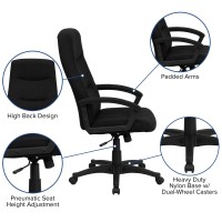 Flash Furniture Rochelle High Back Black Fabric Executive Swivel Office Chair With Two Line Horizontal Stitch Back And Arms