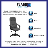 Flash Furniture Rochelle High Back Gray Fabric Executive Swivel Office Chair With Two Line Horizontal Stitch Back And Arms