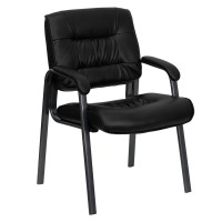 Flash Furniture Haeger Black Leathersoft Executive Side Reception Chair With Titanium Gray Powder Coated Frame