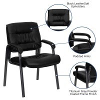 Flash Furniture Haeger Black Leathersoft Executive Side Reception Chair With Titanium Gray Powder Coated Frame