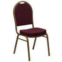 Hercules Series Dome Back Stacking Banquet Chair In Burgundy Patterned Fabric - Gold Frame