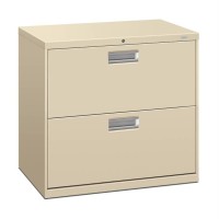 Hon Brigade 600 Series Lateral File 2 Drawers Polished Aluminum Pull 30W X 1914D X 2838H Putty Finish