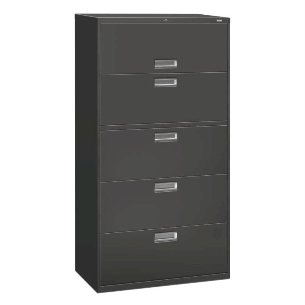 Hon Brigade 600 Series Lateral File 5 Drawers Polished Aluminum Pull 36W X 1914D X 67H Charcoal Finish