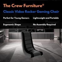 The Crew Furniture Classic Video Rocker Floor Gaming Chair Kids And Teens Racing Stripe Pu Faux Leather Polyester Mesh Blac