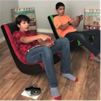 The Crew Furniture Classic Video Rocker Floor Gaming Chair Kids And Teens Racing Stripe Pu Faux Leather Polyester Mesh Blac