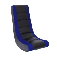 The Crew Furniture Classic Video Rocker Floor Gaming Chair, Kids And Teens, Racing Stripe Pu Faux Leather & Polyester Mesh, Black/Blue