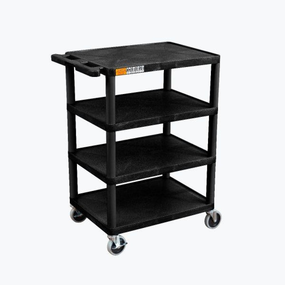 Luxor Four Flat Shelf Black Utility Cart