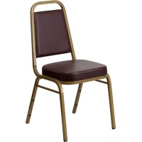Hercules Series Trapezoidal Back Stacking Banquet Chair In Brown Vinyl - Gold Frame
