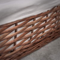 woodluv Brown Wicker Storage Basket W/Off White Cloth Lining Xmas Hamper - Small