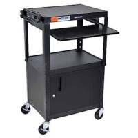 Luxor Adjustable Height Black Metal Av Cart W Pullout Keyboard Tray And Cabinet