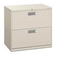 Hon Brigade 600 Series Lateral File 2 Drawers Polished Aluminum Pull 30W X 1914D X 2838H Light Gray Finish