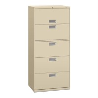 Hon Brigade 600 Series Lateral File 5 Drawers Polished Aluminum Pull 30W X 1914D X 67H Putty Finish