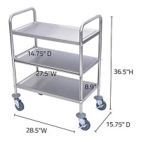 Luxor L100S3 Stainless Steel Cart, 3 Shelves